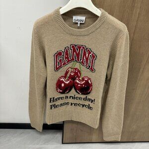 GANNI cherry crewneck sweater
